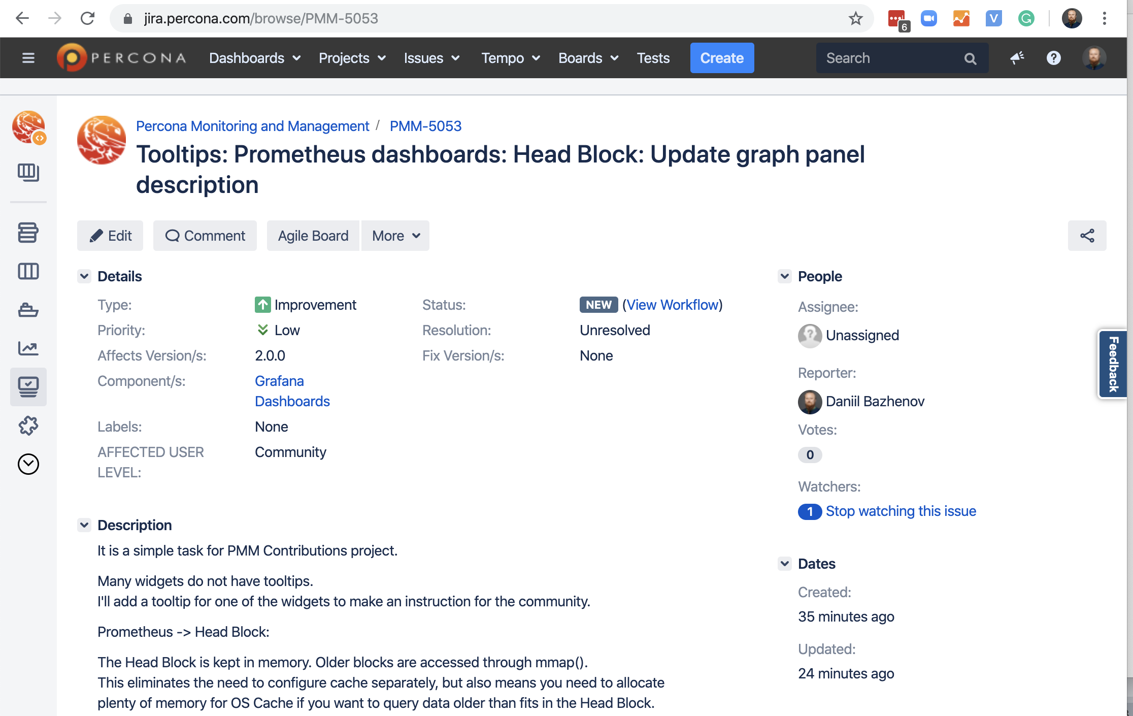 PMM Dashboards Jira Issue