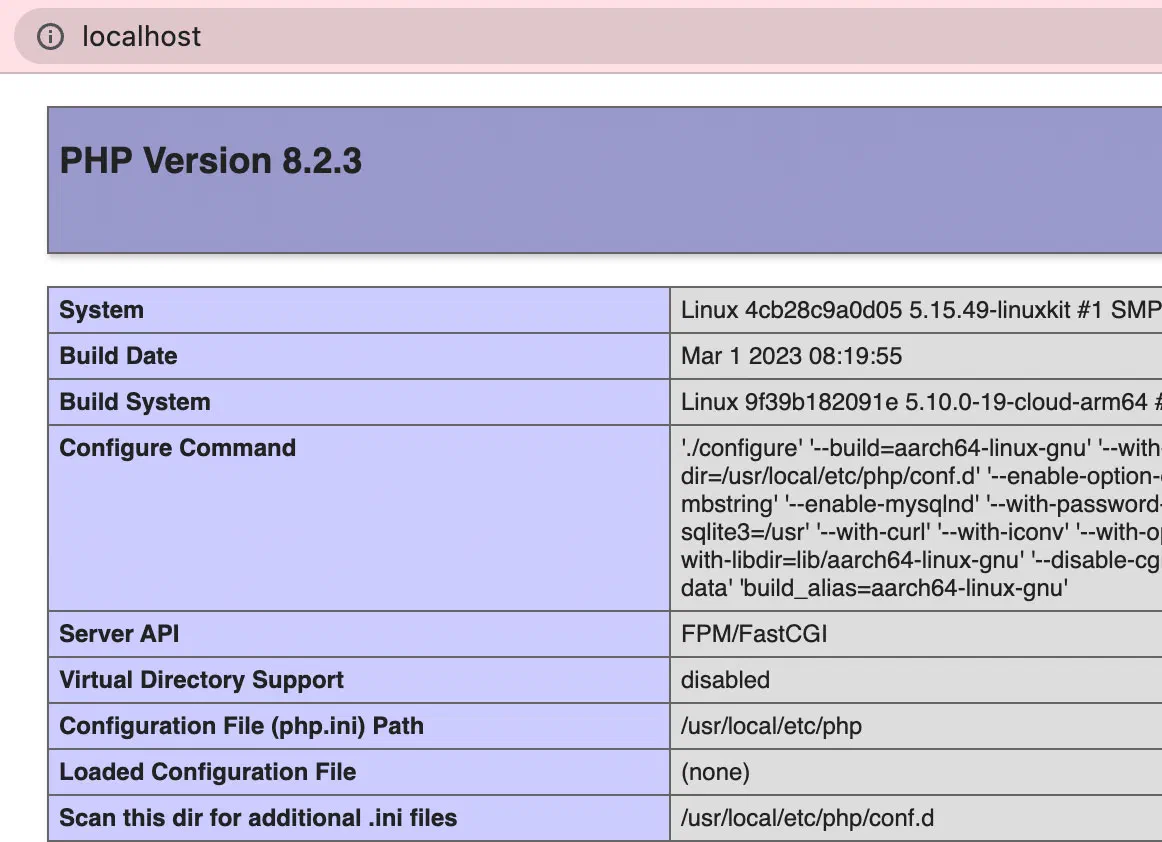 PHP Info - Localhost - browser