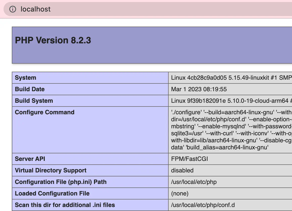 PHP Info - Localhost - browser