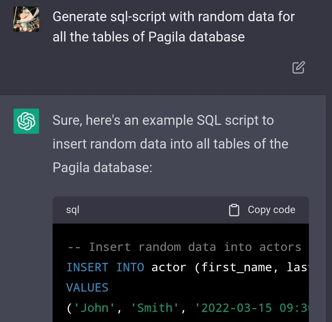 ChaGPT respects referential integrity and prudently starts with reference tables