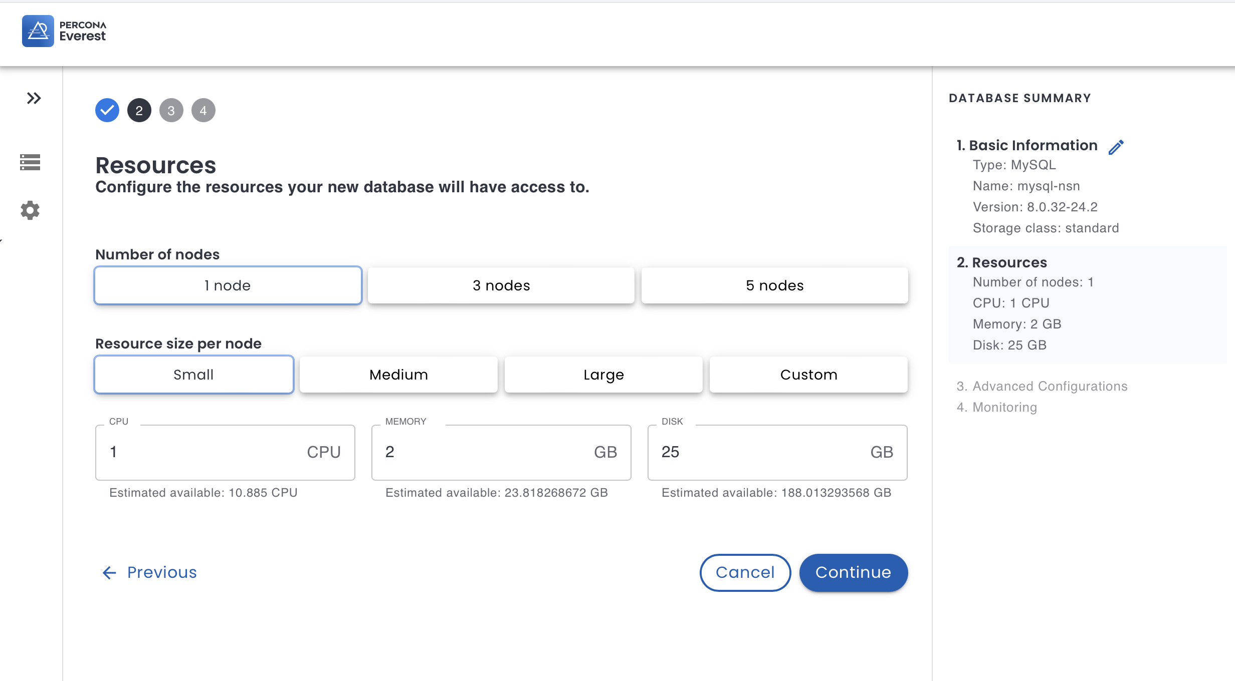 Percona Everest Create DB