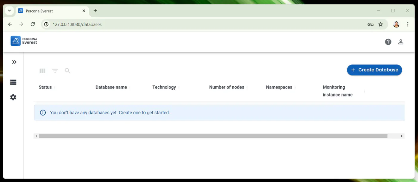 Percona Everest Create Database