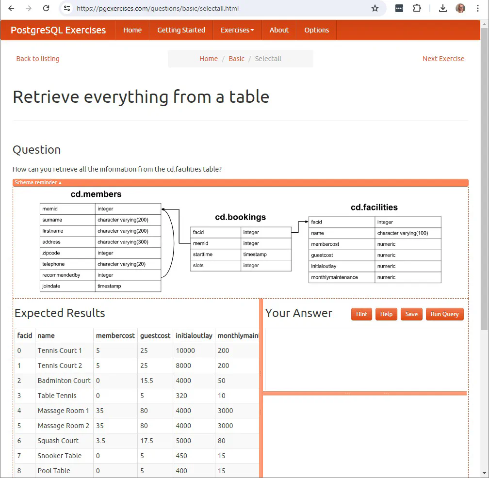 Learn SQL. First Exercise 1
