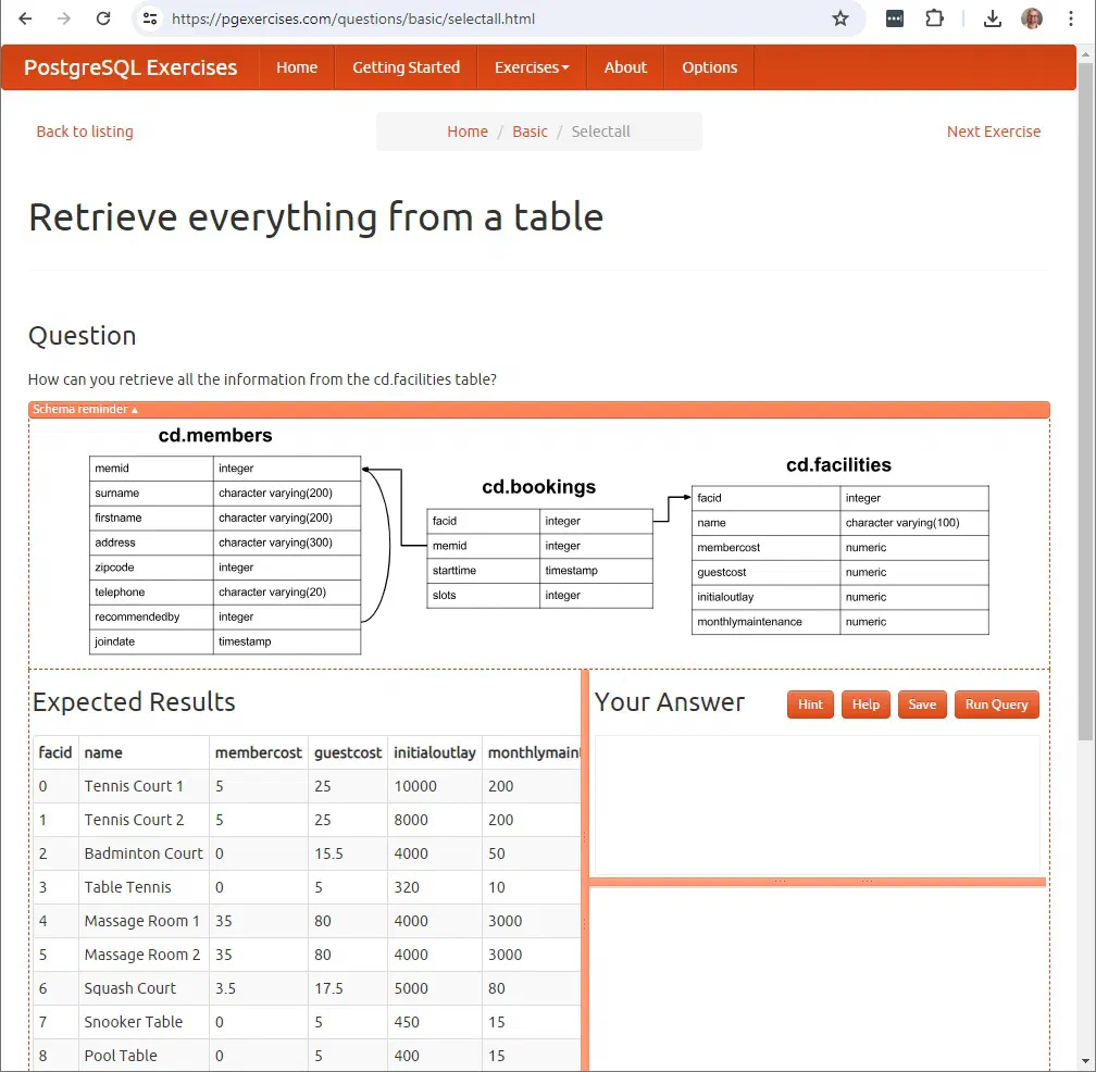 Learn SQL. First Exercise 1