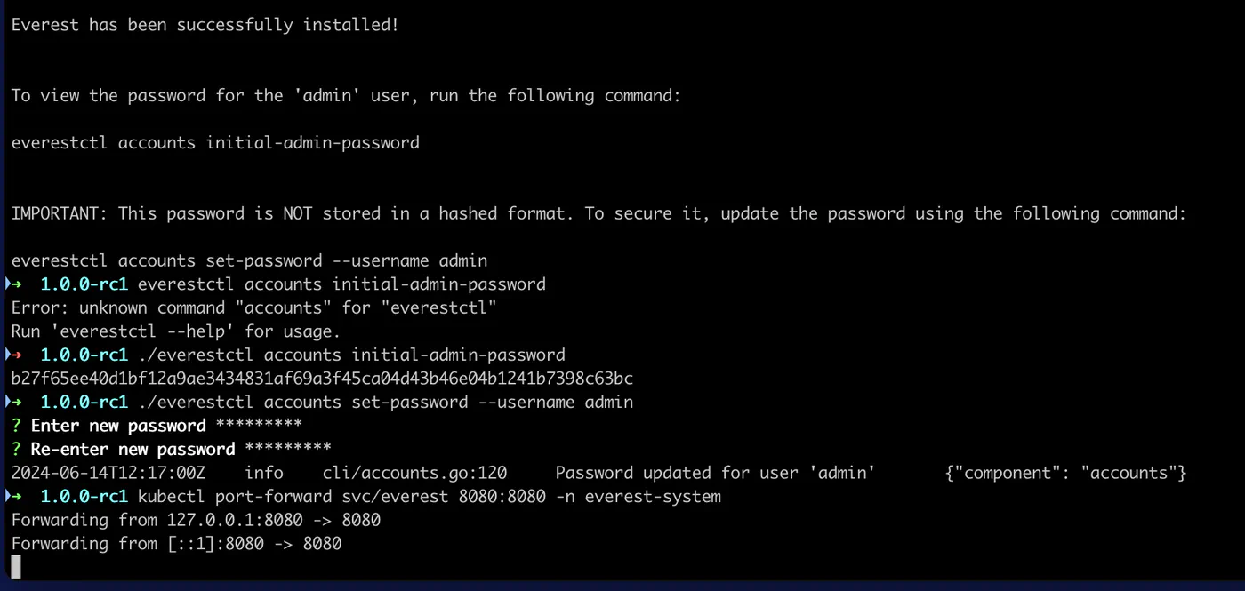 Percona Everest 1.0.0-RC1 Port Forward