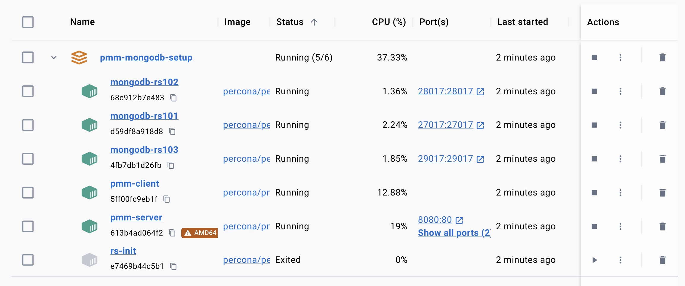 Percona Monitoring and Management (PMM) 3.0.0 - Docker Desktop MongoDB