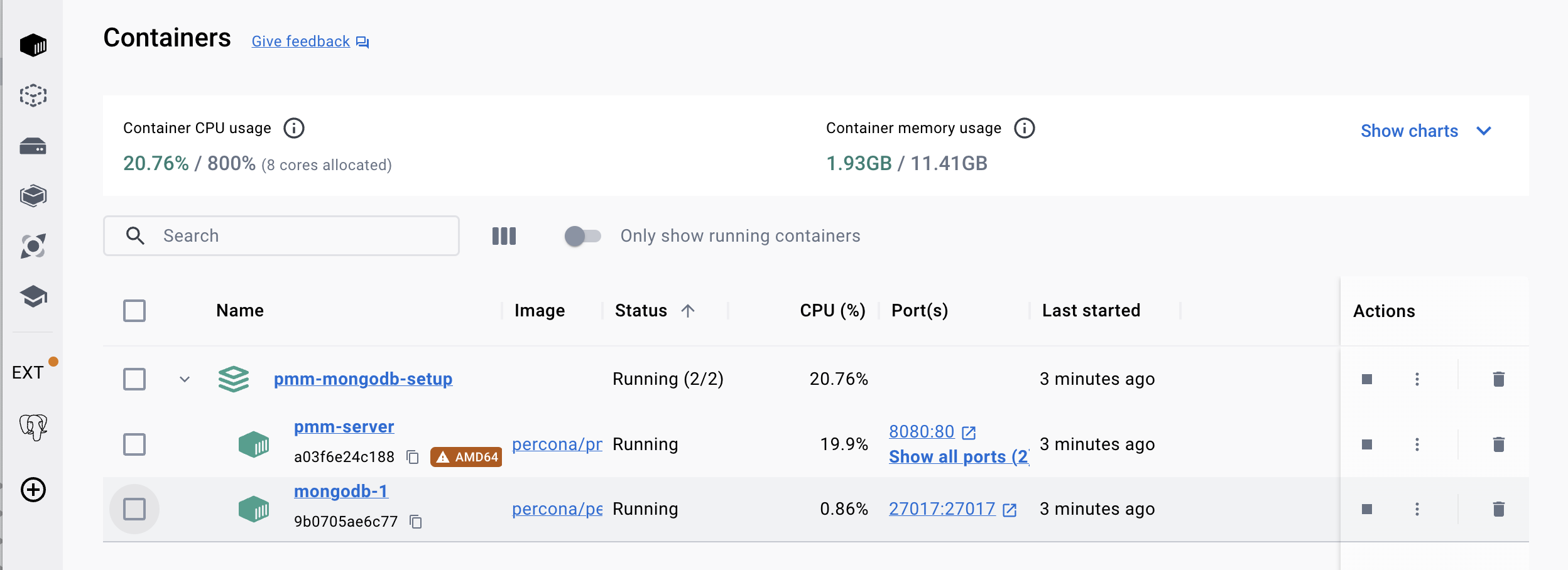 Percona Monitoring and Management (PMM) 3.0.0 - Docker Desktop MongoDB