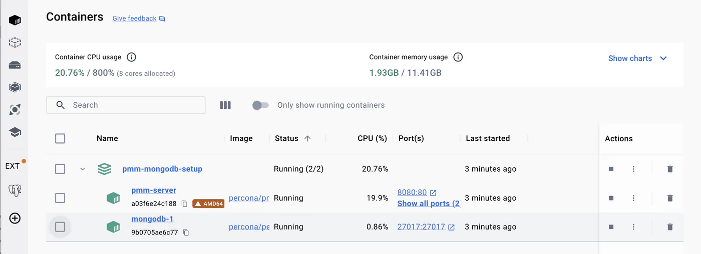 Percona Monitoring and Management (PMM) 3.0.0 - Docker Desktop MongoDB
