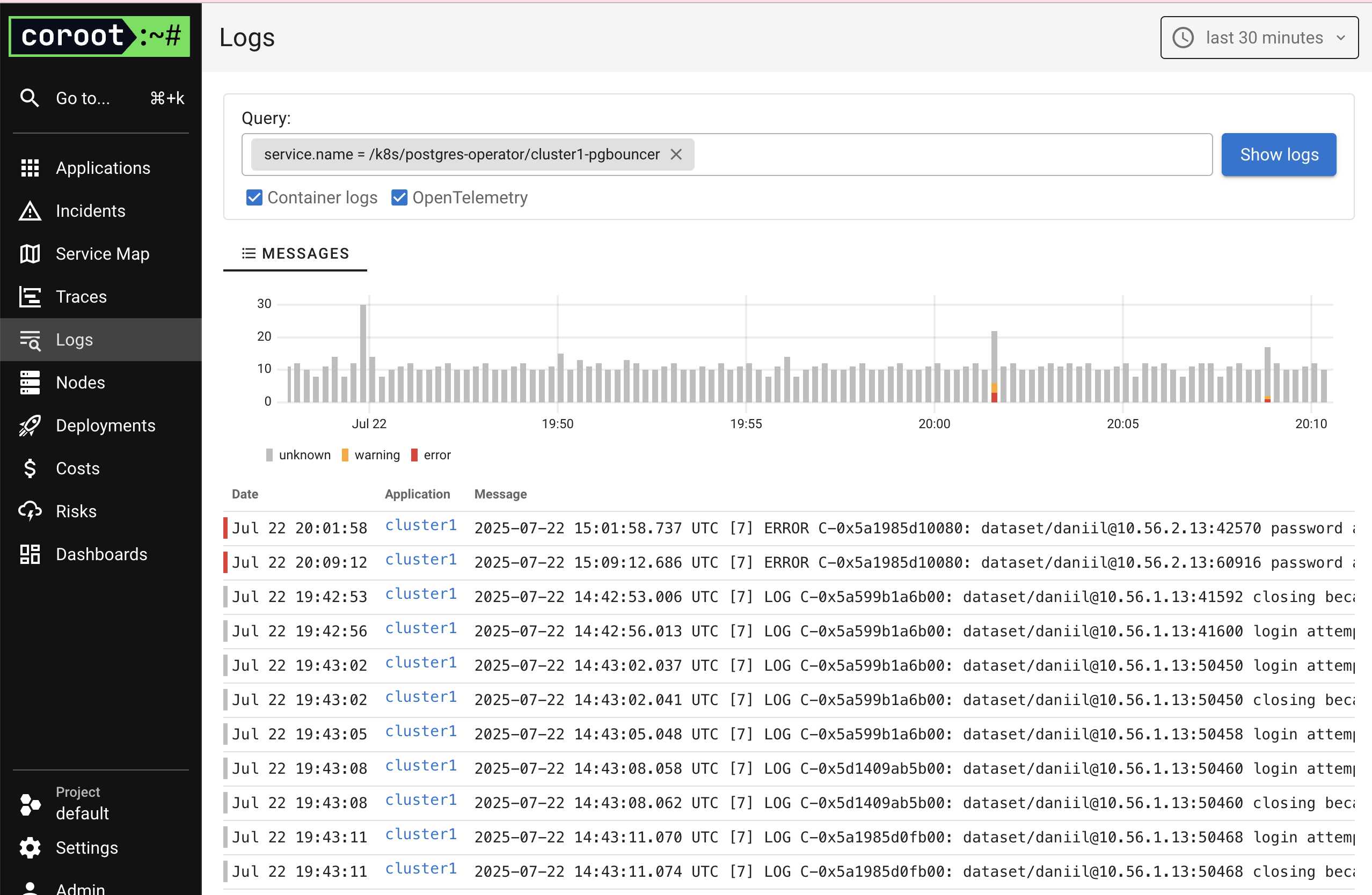 GitOps - ArgoCD and Coroot - Demo App Logs