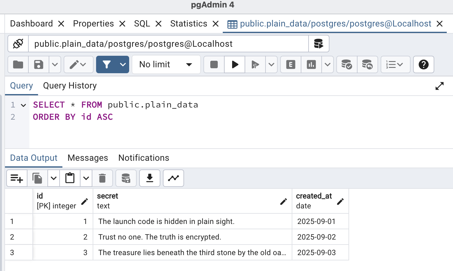 PG_TDE - Docker - Data from the unencrypted table plain_data