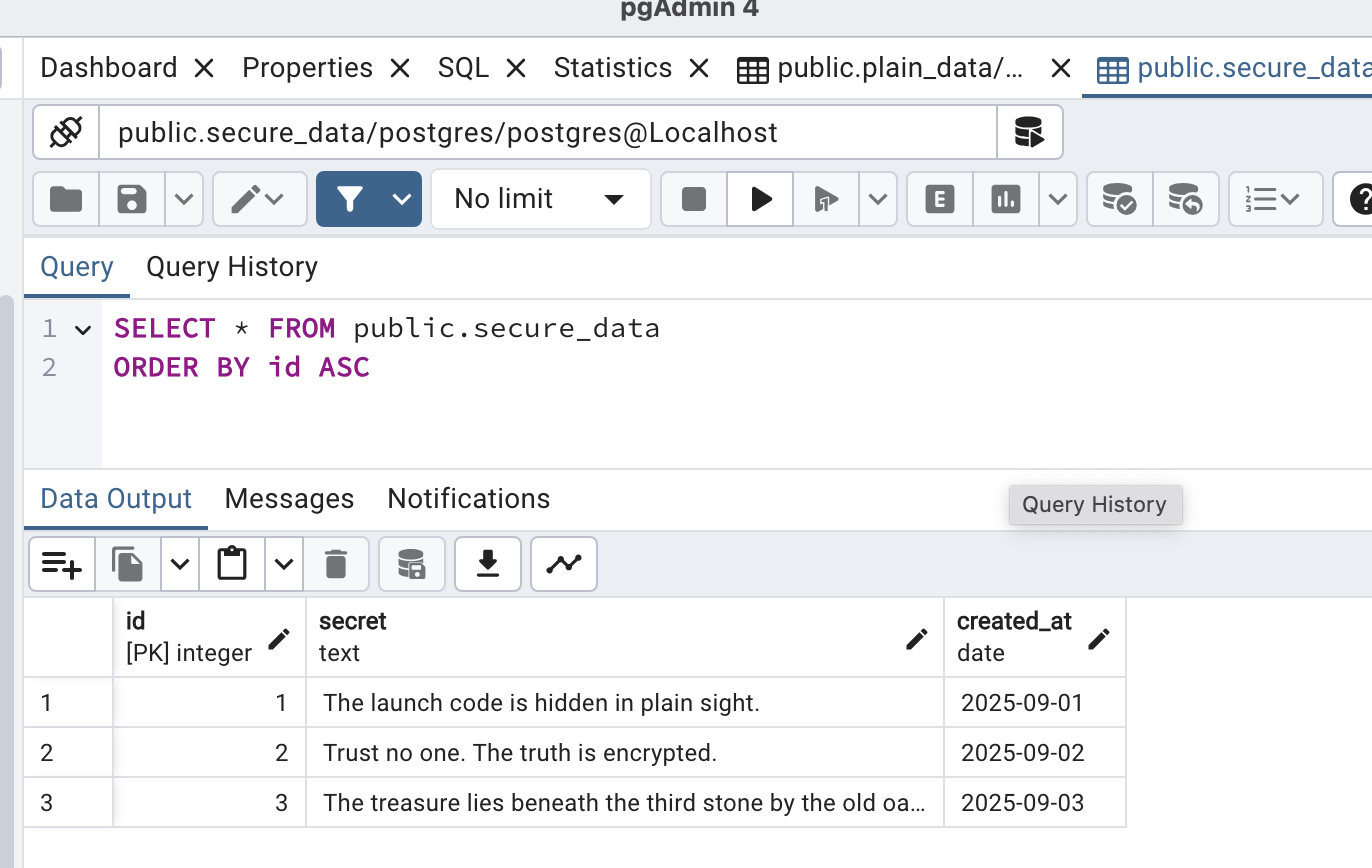 PG_TDE - Docker - Data from the unencrypted table plain_data