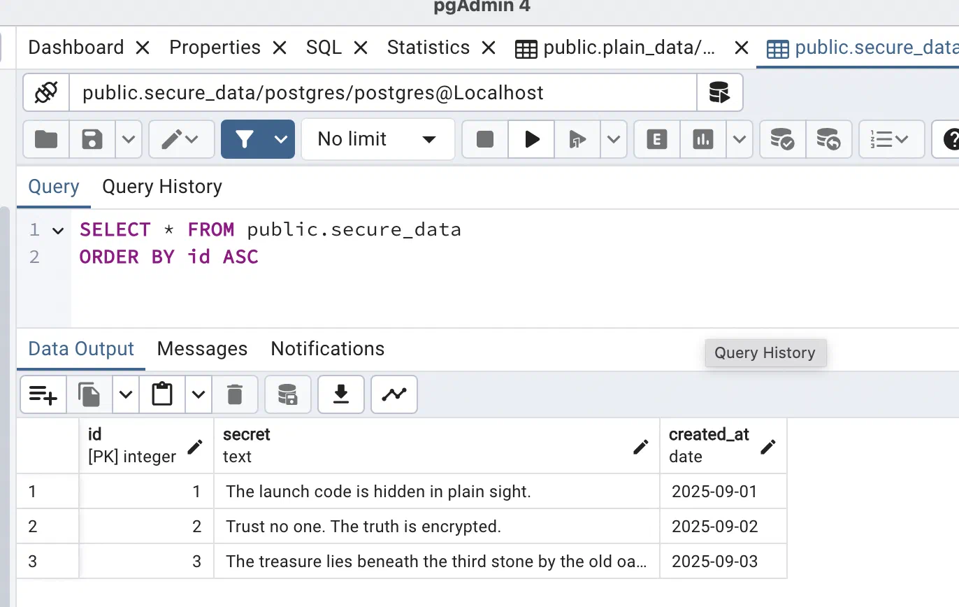 PG_TDE - Docker - Data from the unencrypted table plain_data