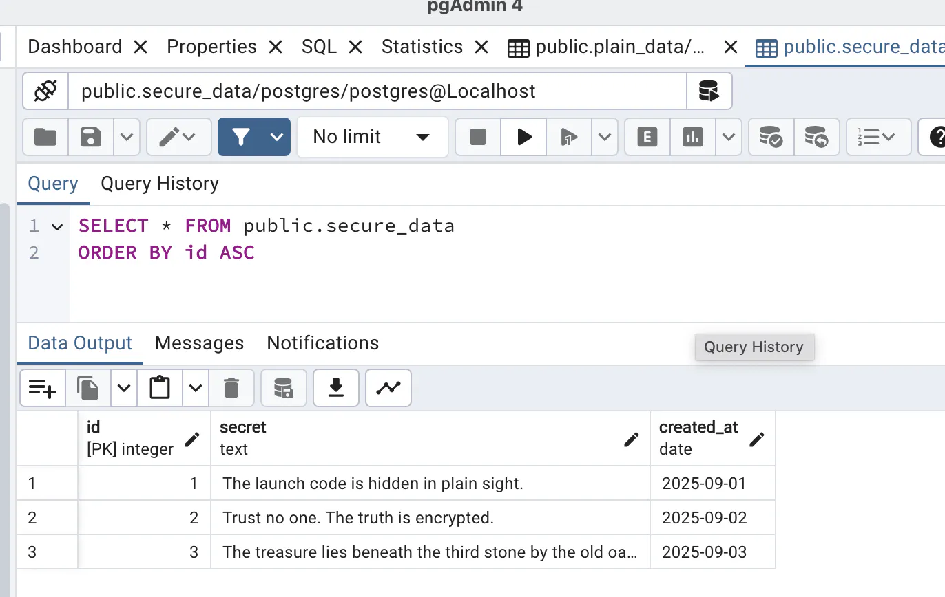 PG_TDE - Docker - Data from the unencrypted table plain_data