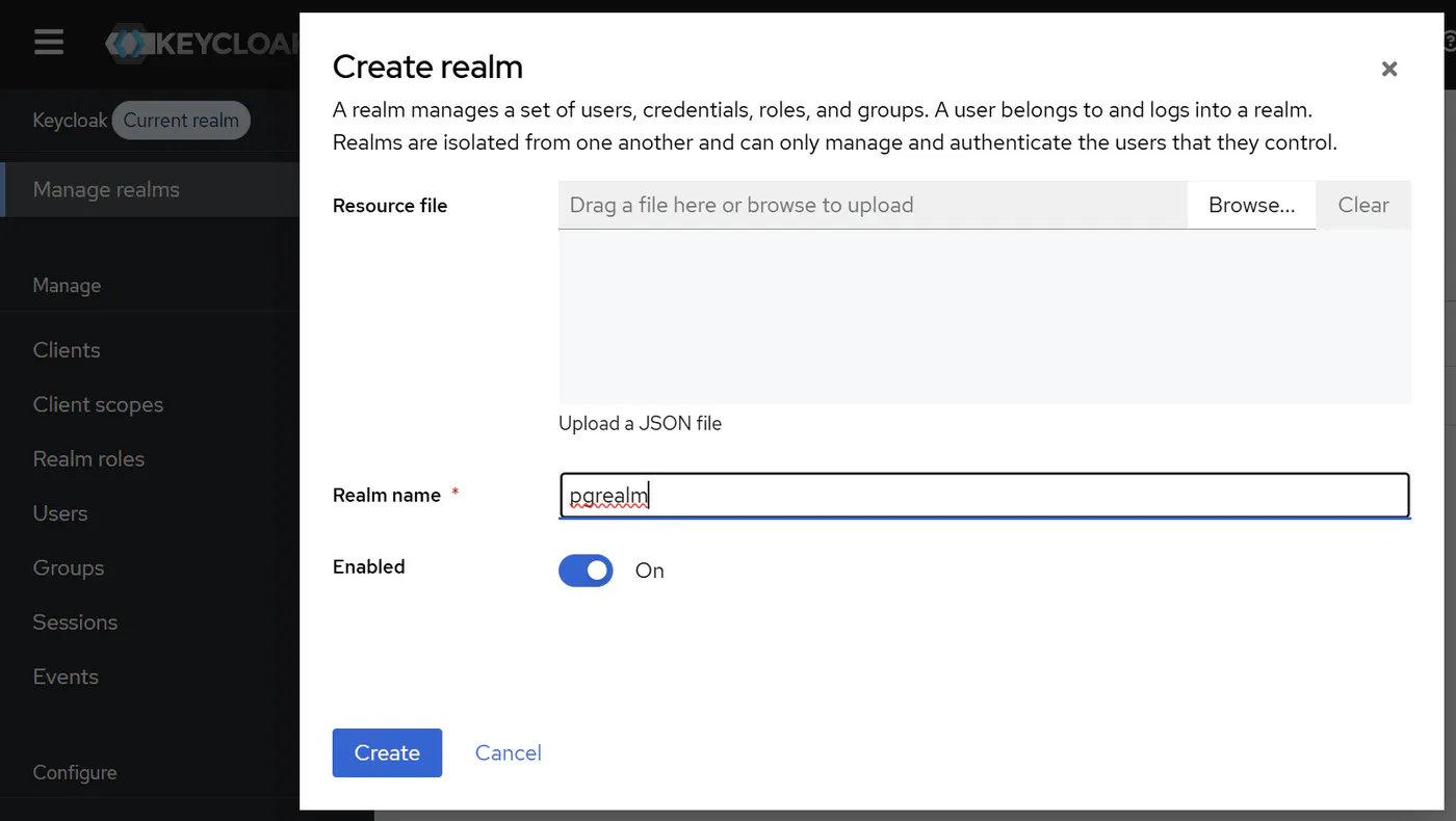 Creating a new realm in Keycloak