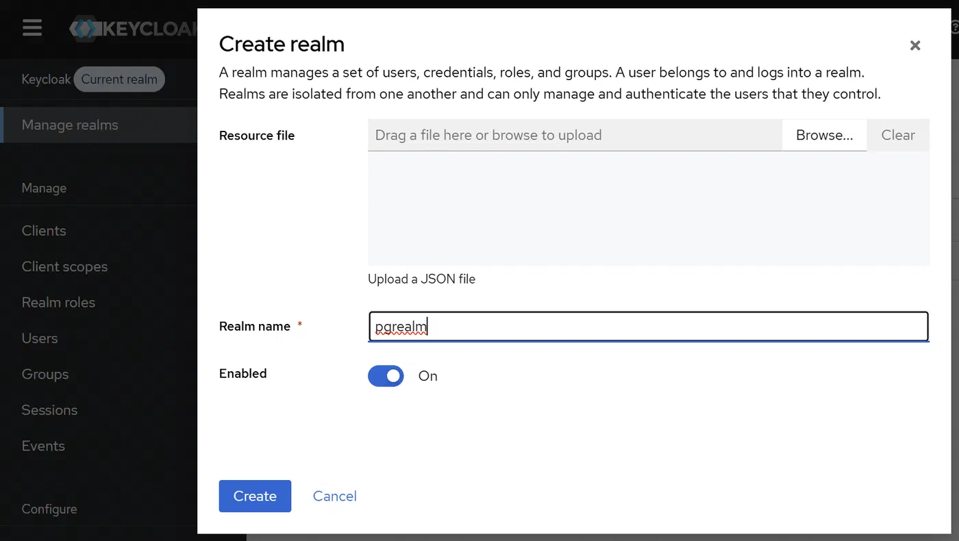 Creating a new realm in Keycloak