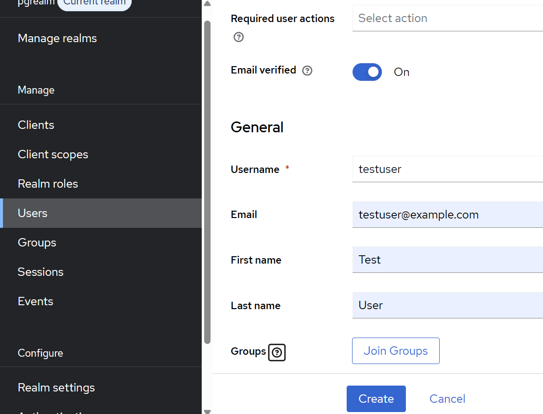 Creating a user in Keycloak