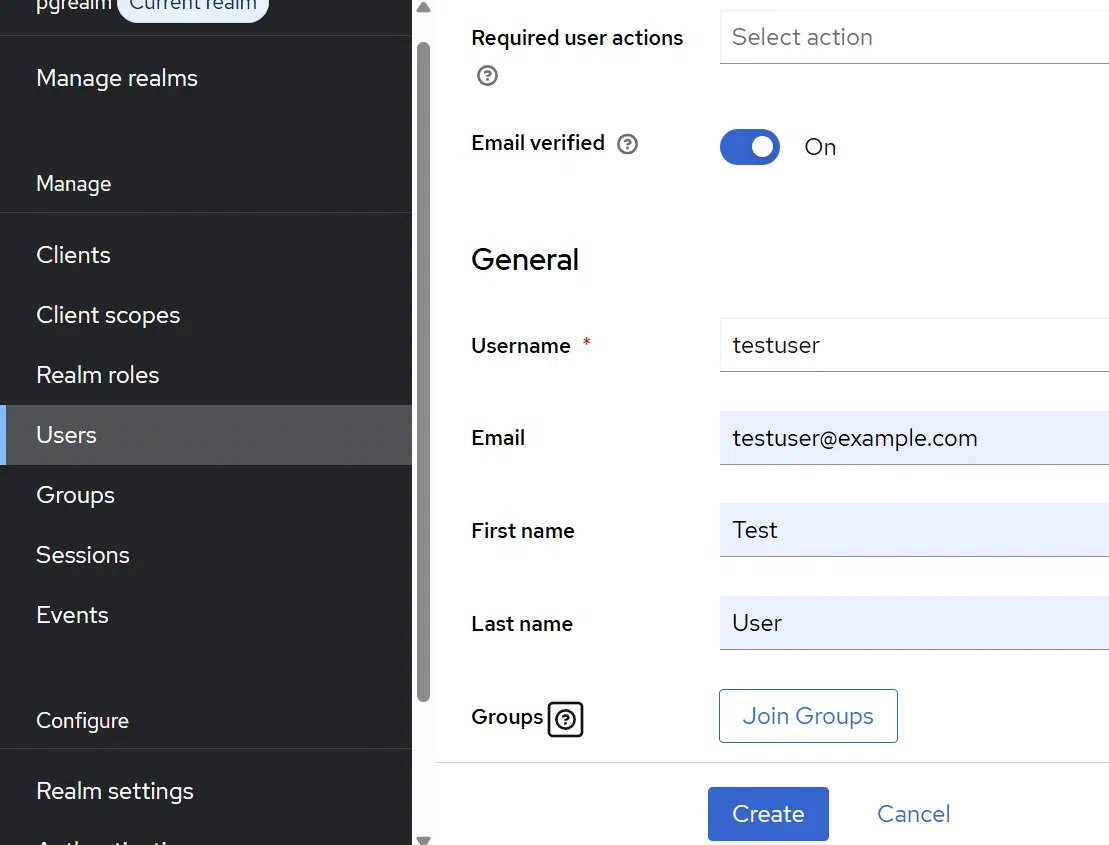 Creating a user in Keycloak
