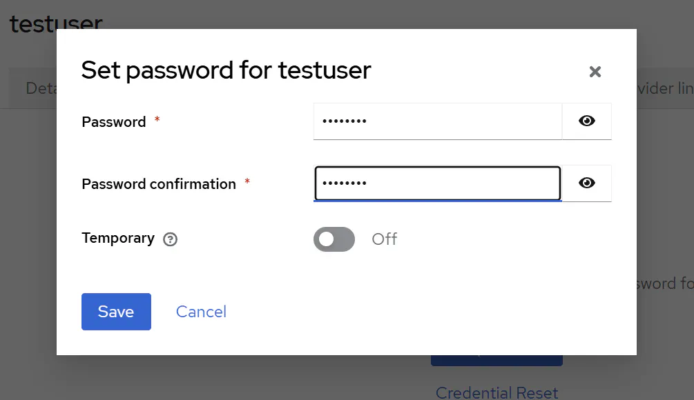 Setting user credentials in Keycloak