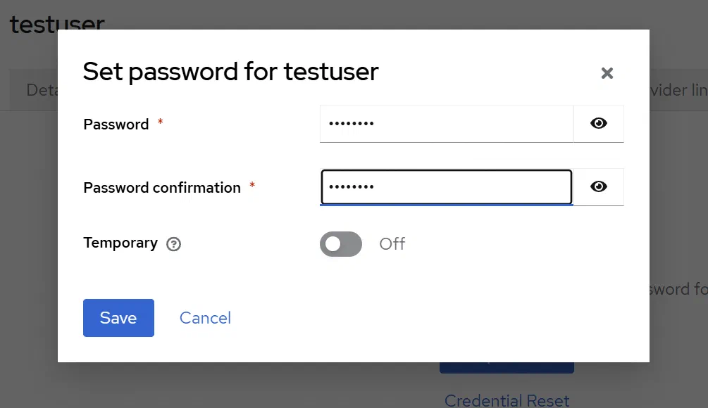 Setting user credentials in Keycloak