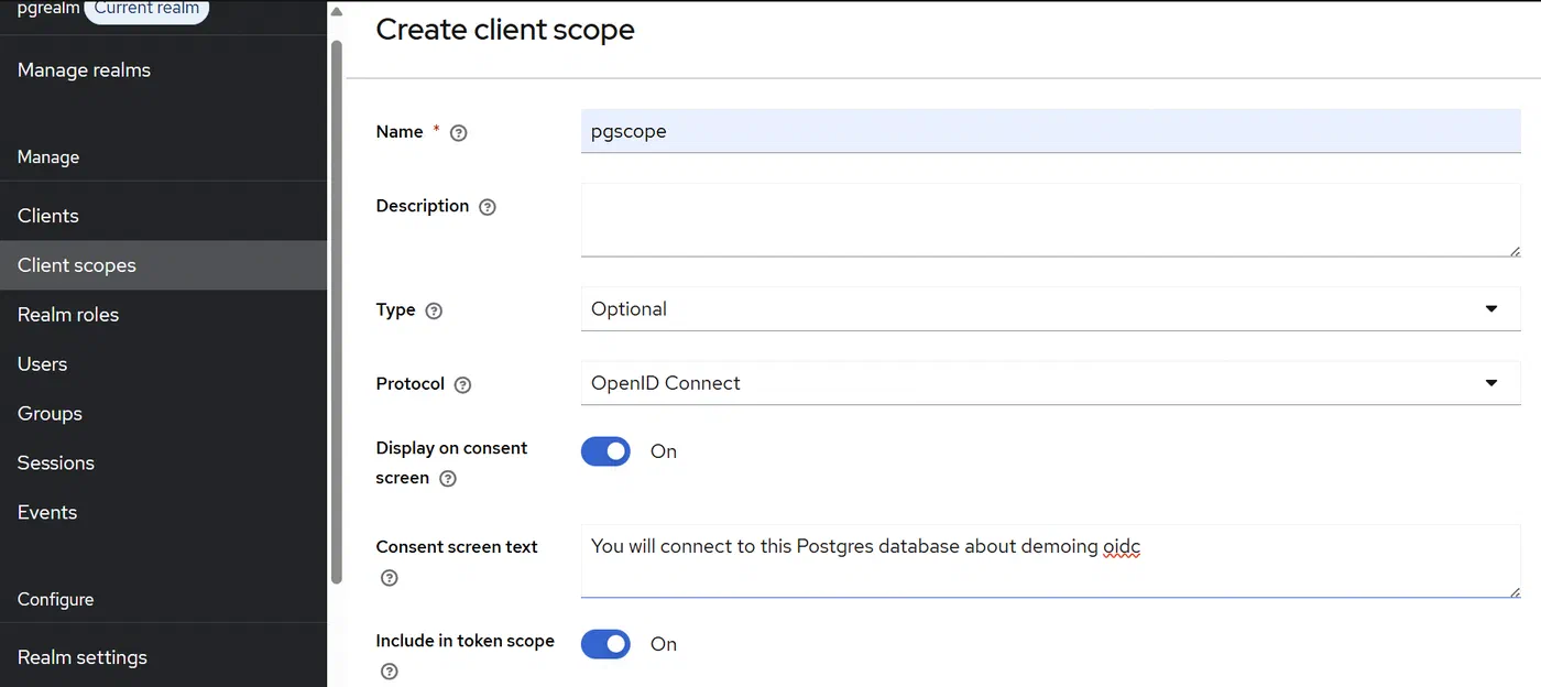 Creating a client scope in Keycloak