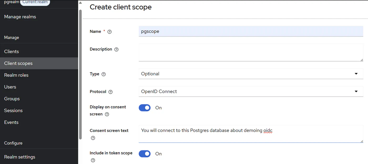 Creating a client scope in Keycloak