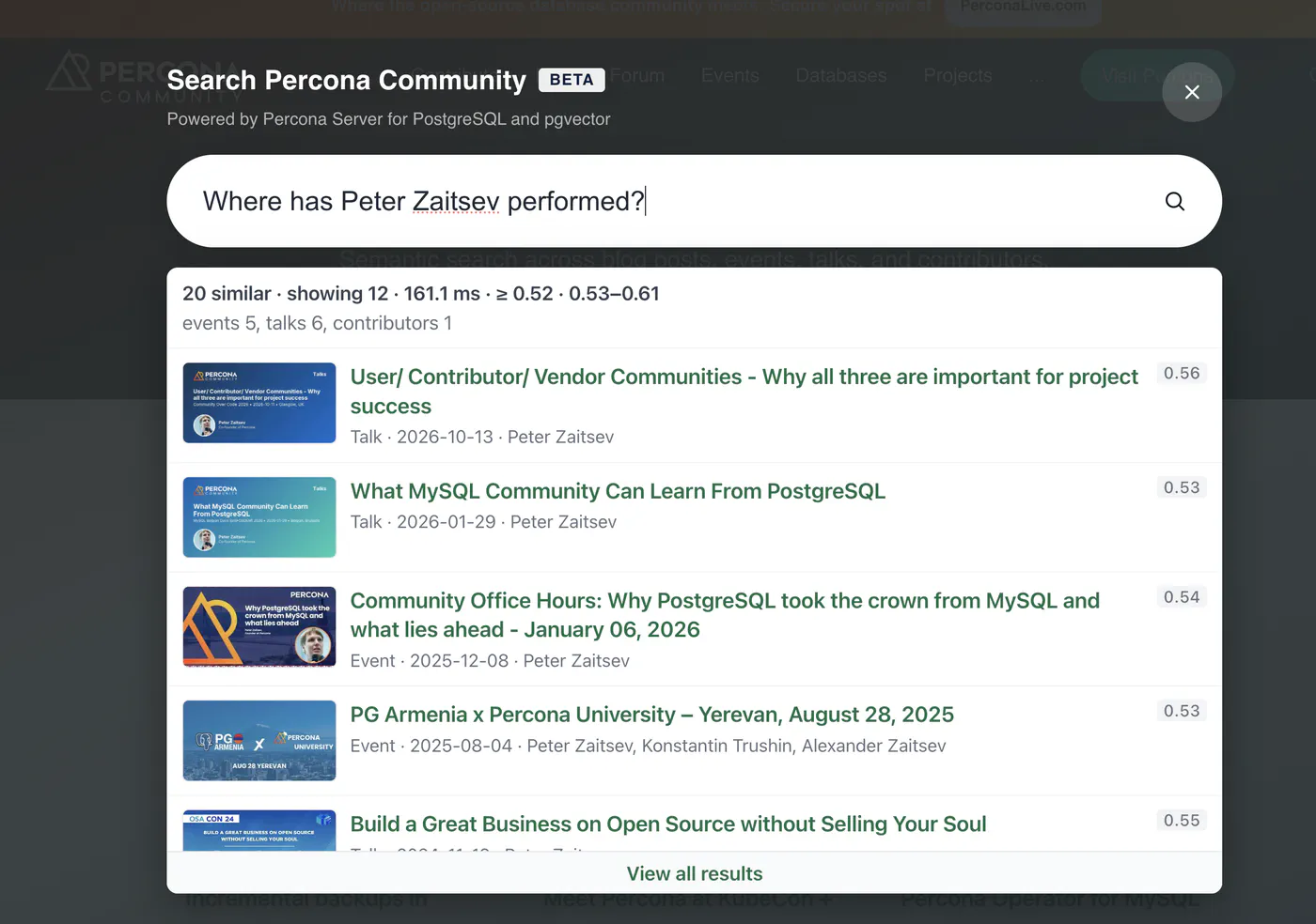 Smart Semantic Search using PostgreSQL and pgvector - Widget