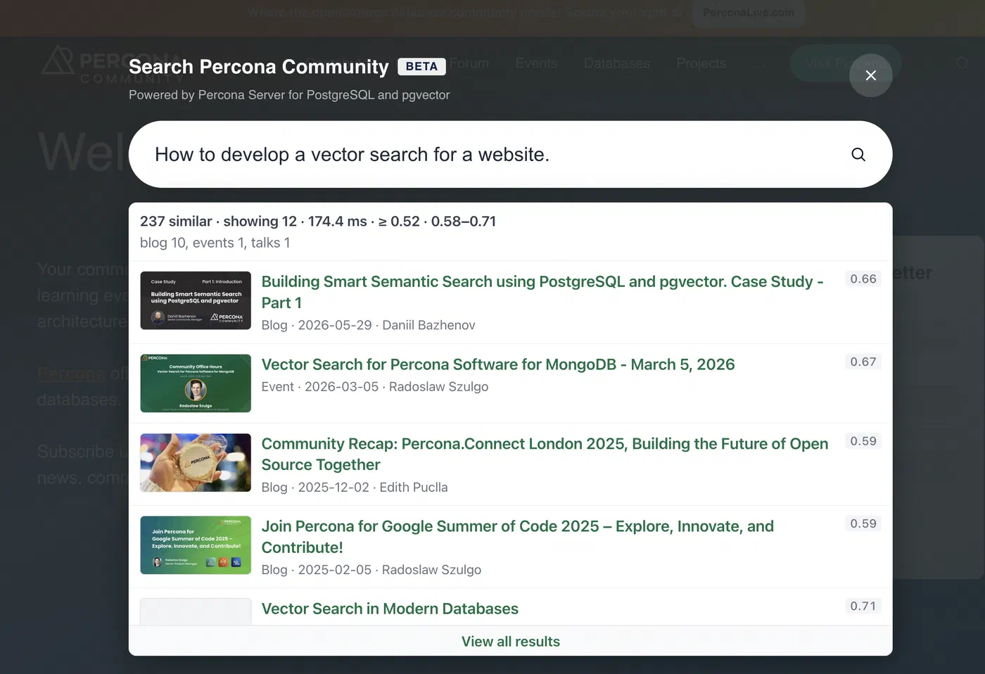 Percona.community website search