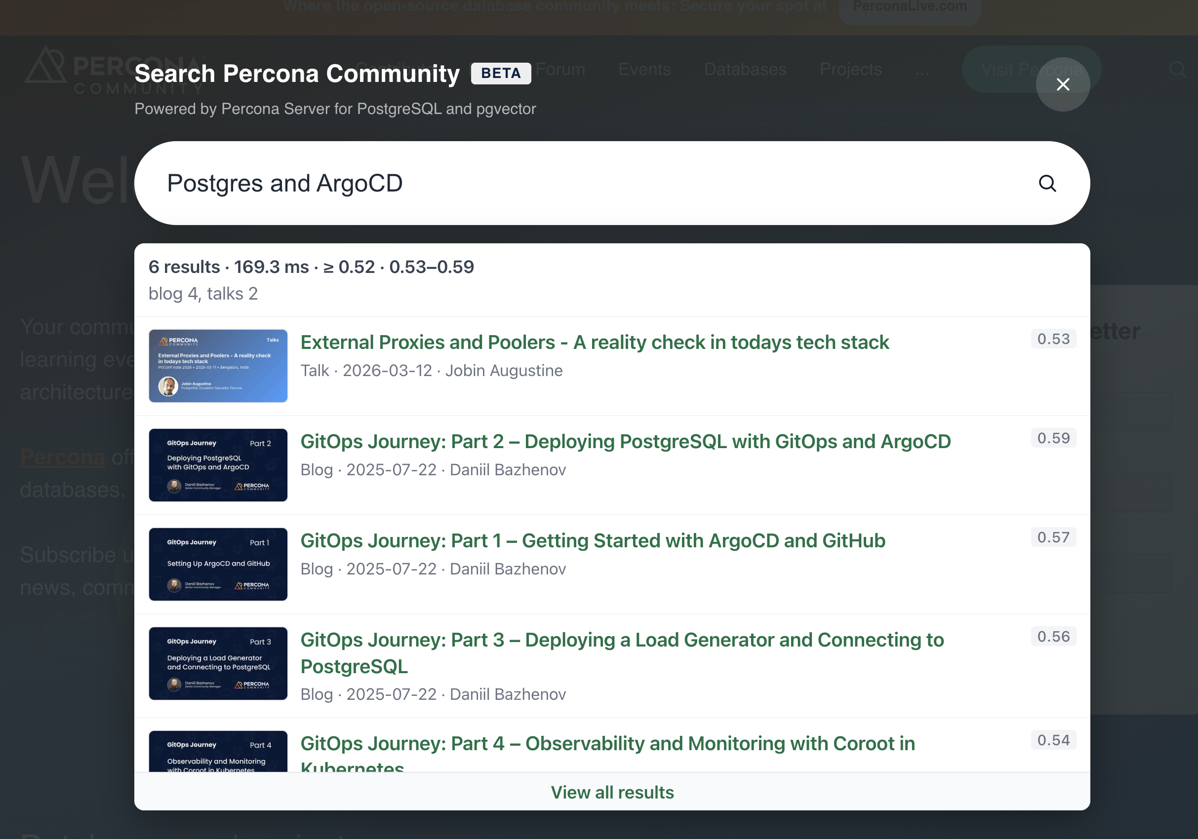 Widget search results with similarity scores