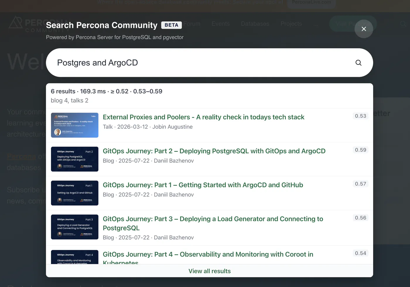 Widget search results with similarity scores