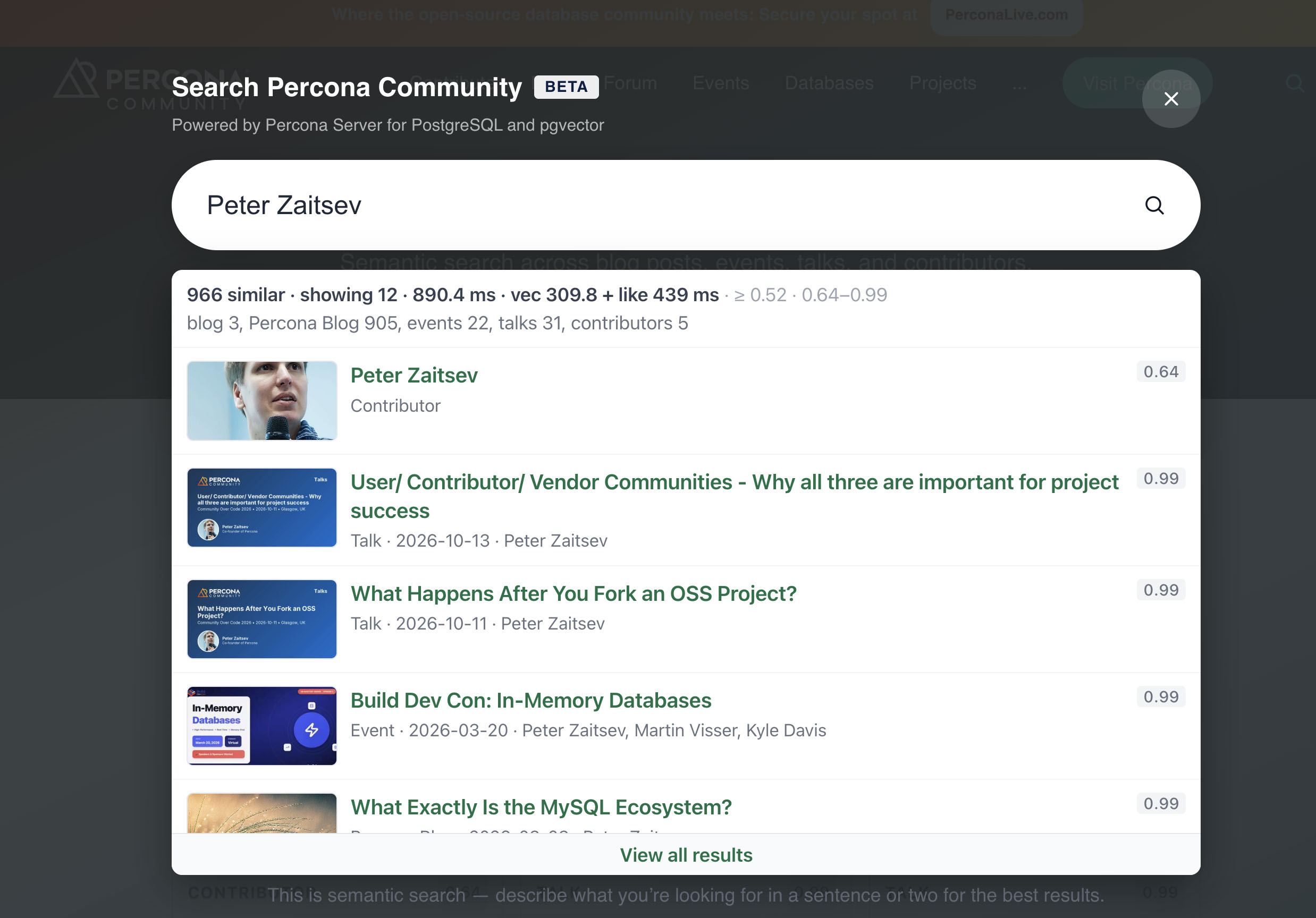 Header popup, Peter Zaitsev, contributor profile first