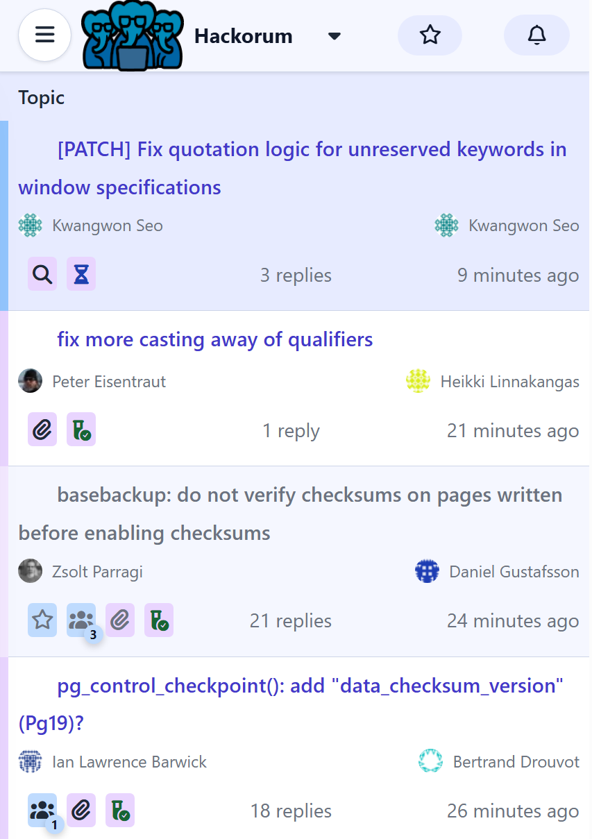 Hackorum topic list on mobile