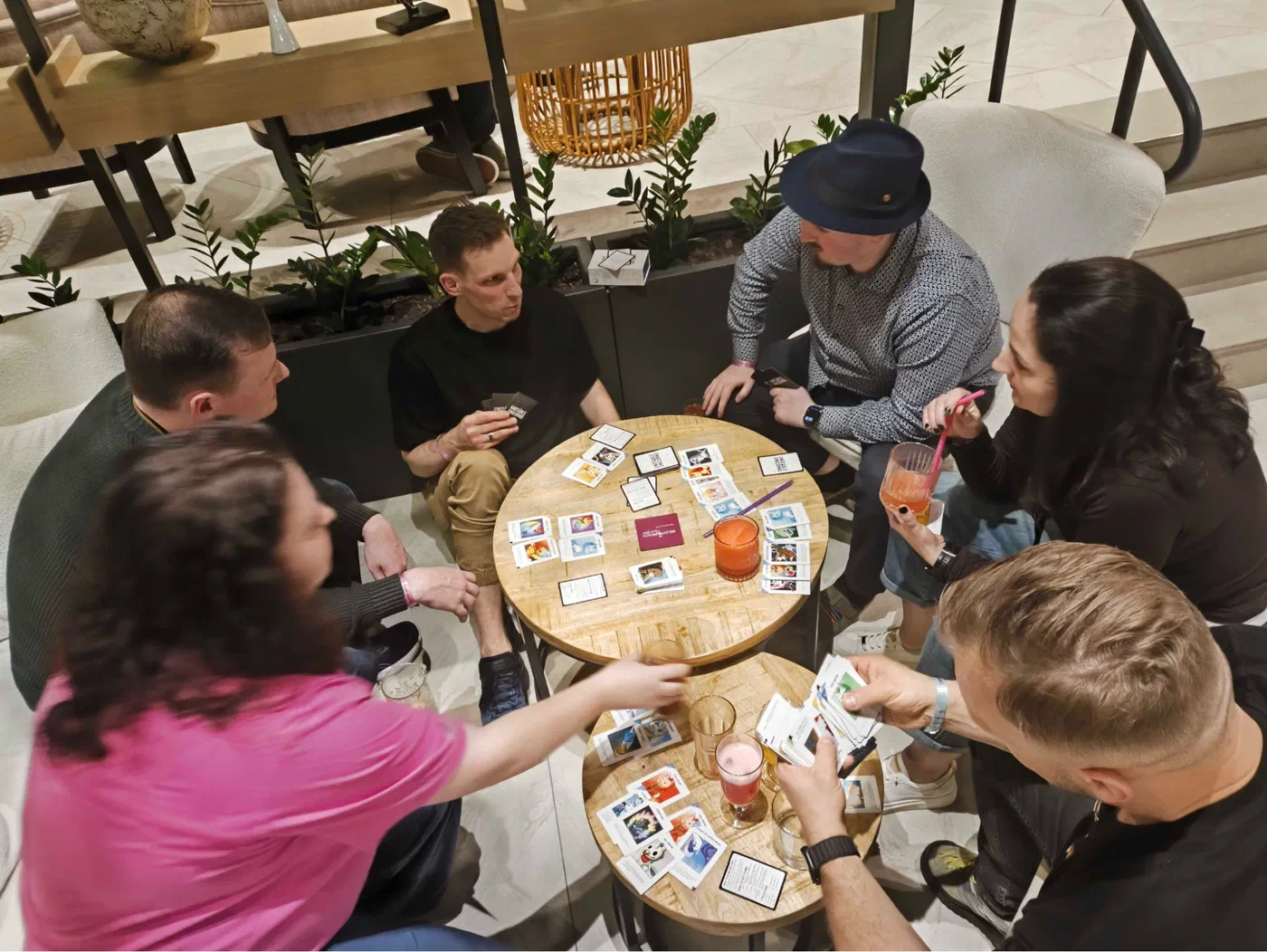 Colleagues playing cards together at the Turkey offsite