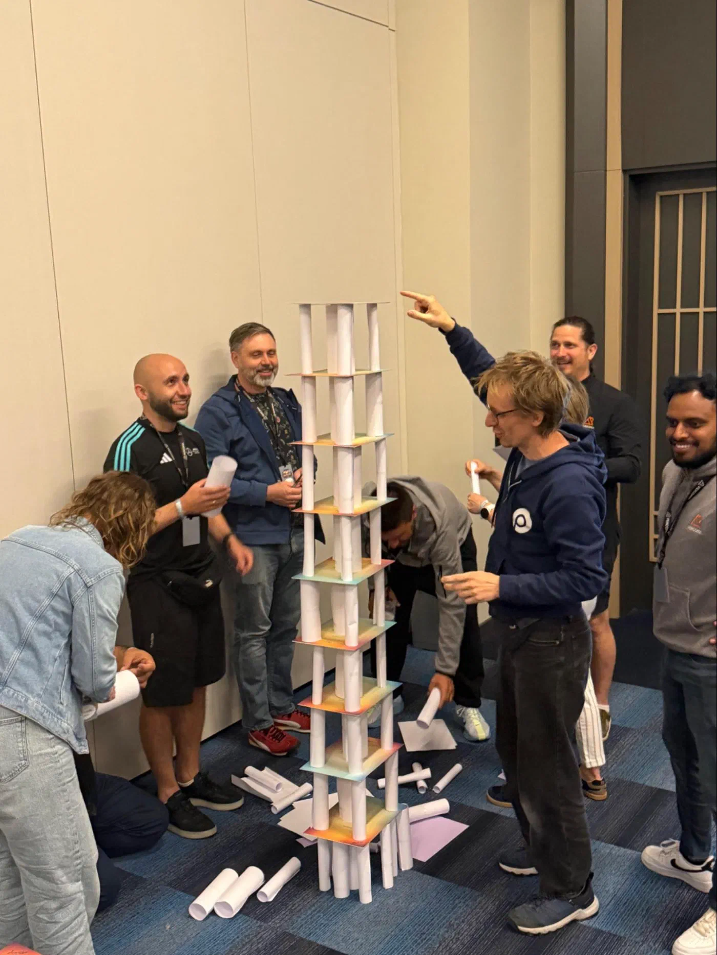 Team building a paper tower at the Percona Turkey offsite