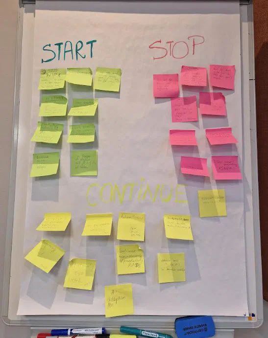 Start, Stop, Continue retro board