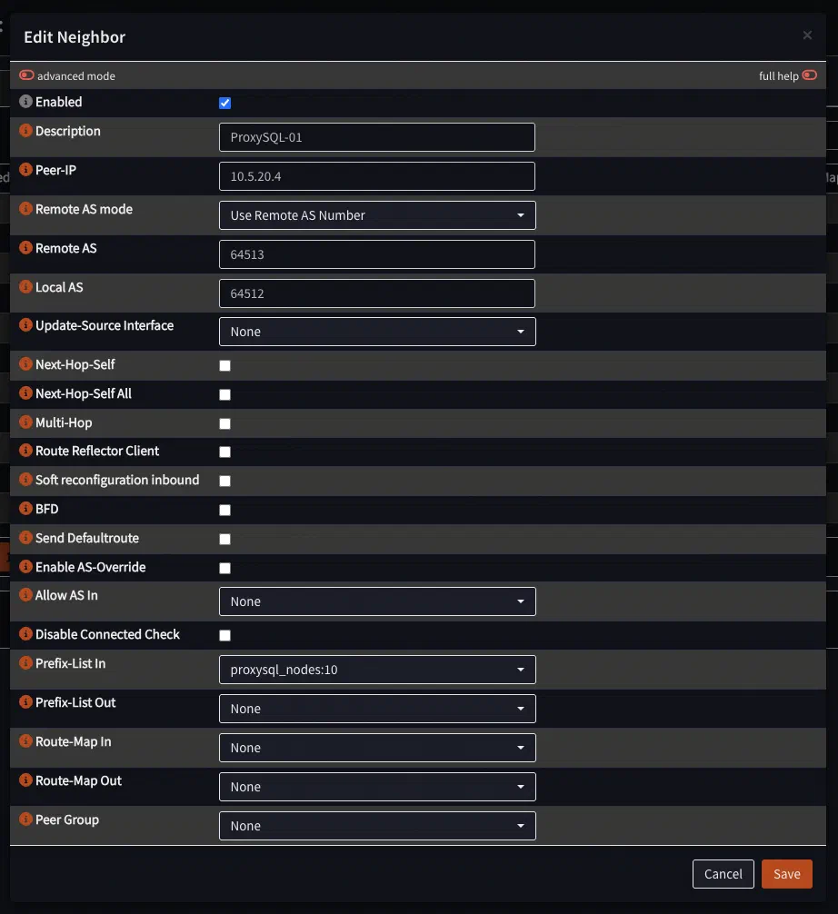 OPNsense BGP Neighbor