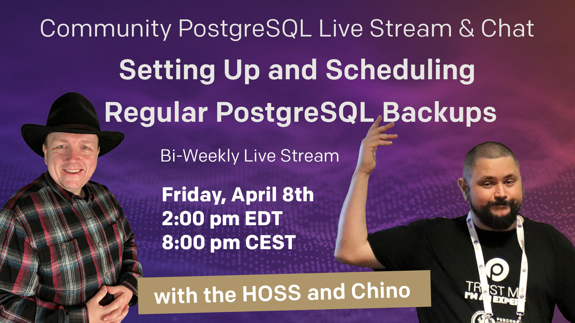 Percona Community PostgreSQL Live Stream & Chat - April 8th