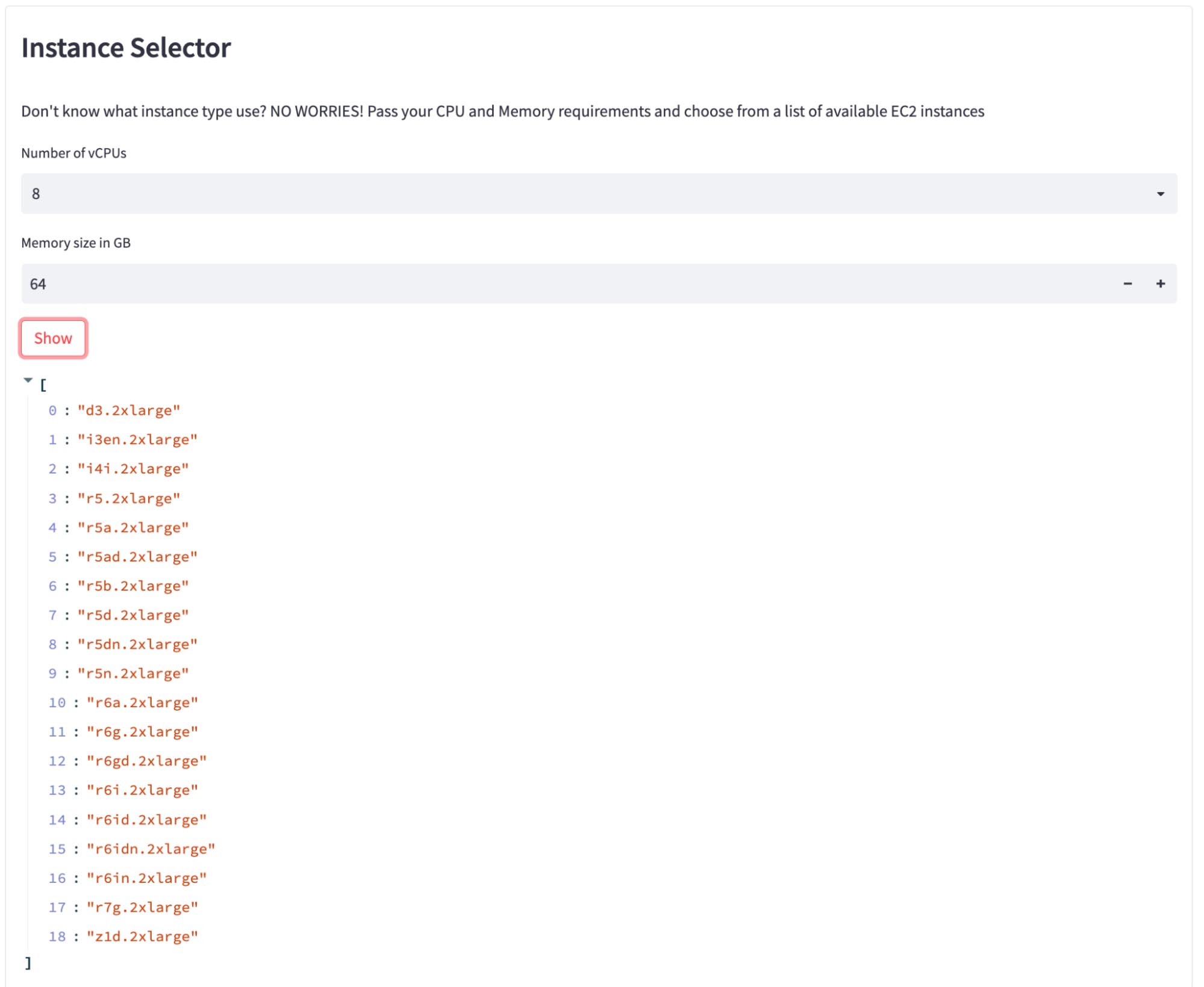 Percona DBaaS Infrastructure Creator - Instance Selector