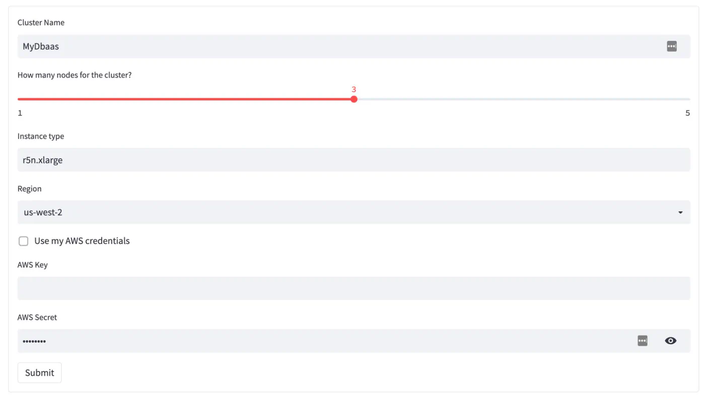 Percona DBaaS Infrastructure Creator - Cluster Creator - Step 2